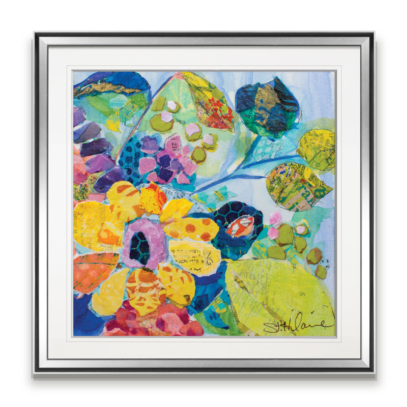 « bold fleuris vi », peinture, H 16 po x l 16 po x P 1,5 po, Ébène / cadre argenté