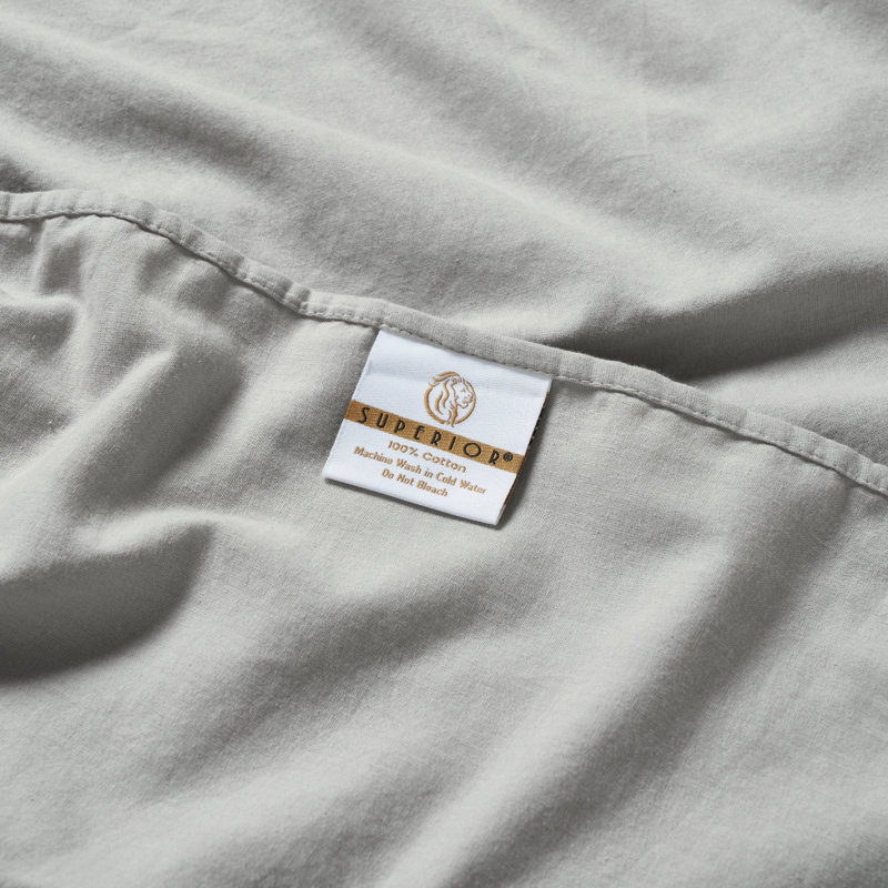 Carmen 100% Cotton Vintage Wash Boho Solid Deep Pocket Lightweight Percale Sheet Set, Silver