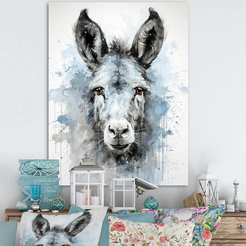 Charmant portrait d'âne gris - art mural d'âne, Toile tendue, H 40 po x l 30 po x P 1,5 po