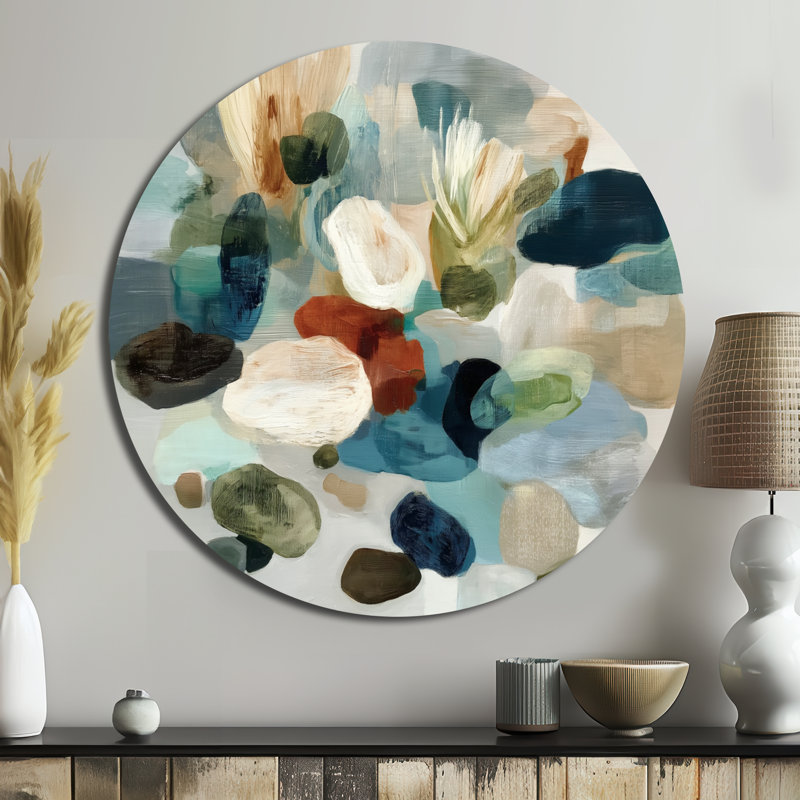 Minimalisme abstrait dans des tons blancs et verts - Décoration murale ronde en métal moderne, L 23 po x H 23 po