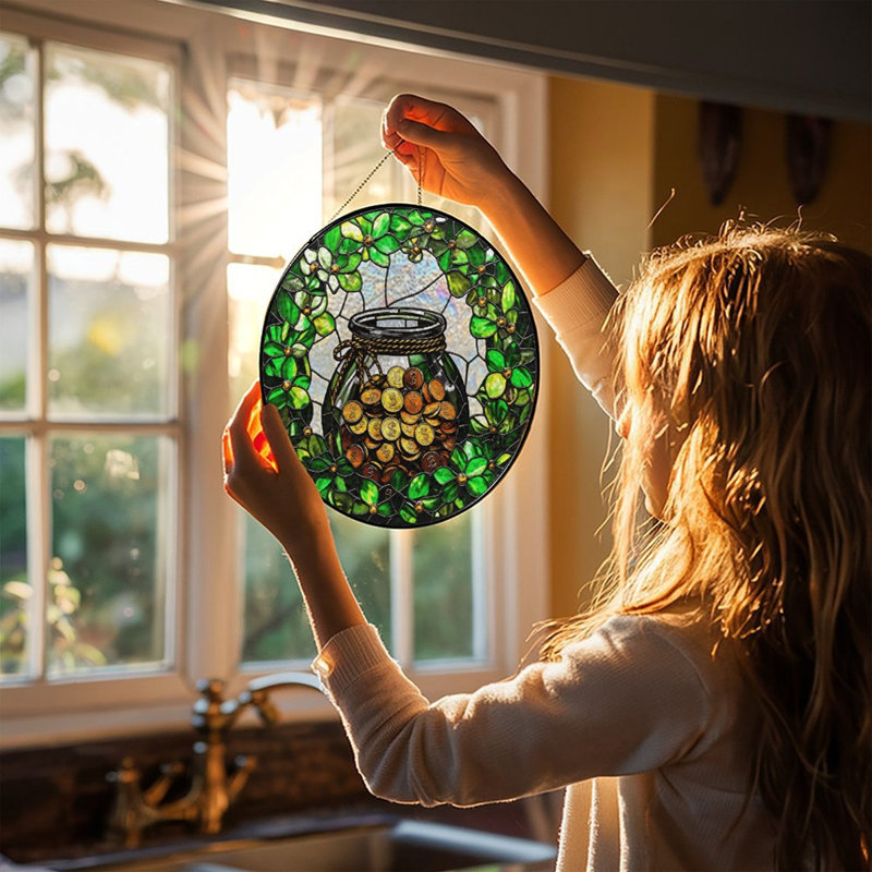 Pot de vitrail en verre teinté doré pour fenêtre, 9,8 x 9,8 po (25 x 25 cm)