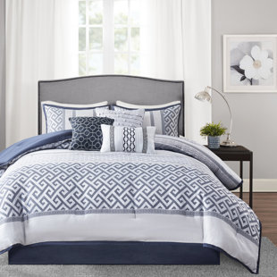 Édredon élégant pour très grand lit bleu marine - 7 pièces avec literie confortable et élégante