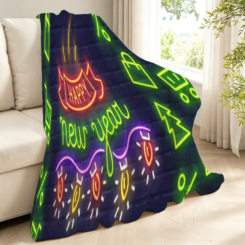 Jeté en flanelle transparente molletonnée, lettrage néon Merry, Jeté 40 po x 50 po