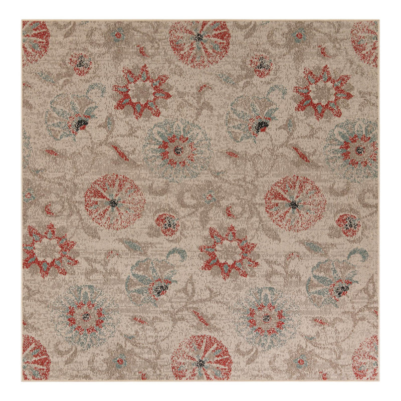 Indoor/Outdoor Botanical Area Rug, Square 7'10"