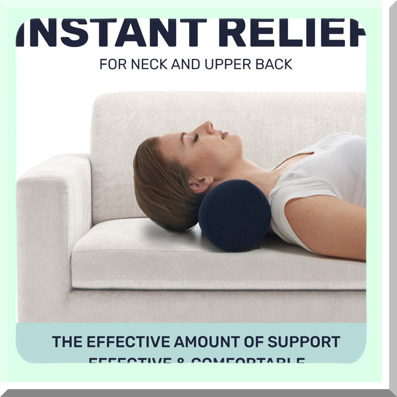 Rayon From Bamboo Comfort Cervical Support Pillow - Round Cylinder Bolster Roll for Neck, Back, Legs - Washable Cover - Ergonomic Design - Navy Blue