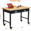 Établi robuste 48 pouces, table de travail en bois d'hévéa 2000 LBS avec prise de courant, tiroir et panneau perforé, banc de travail roulant pour garage, atelier, maison et bureau