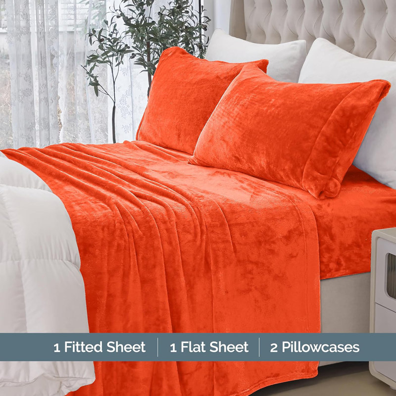 Ensemble de 4 valises pour chambre d'amis, Ensemble de draps pour lit double + 2 taies d'orei, Orange