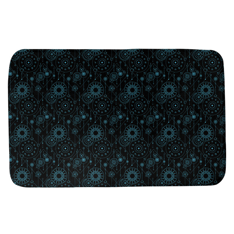 Tapis pour salle de bain astrologie Leffel, l 17 po x L 24 po, Noir / Bleu