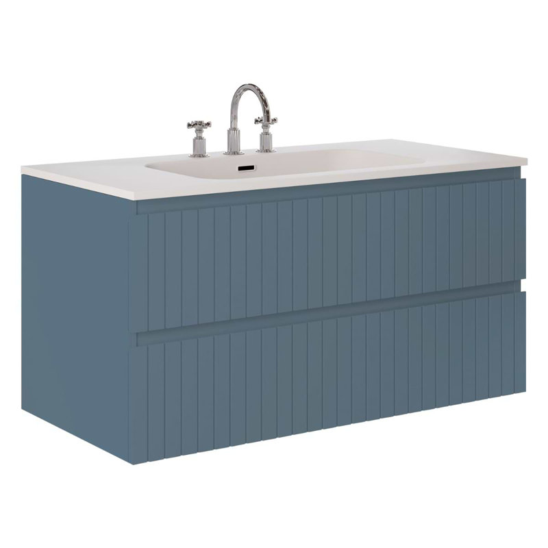 Meuble-lavabo simple flottant cannelé 42 po Atharv, Denim Blue, L 42 po