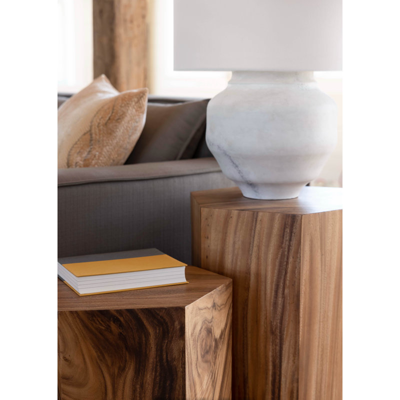 Honey Comb Solid Wood Block End Table, 18" H x 21" W x 18" D