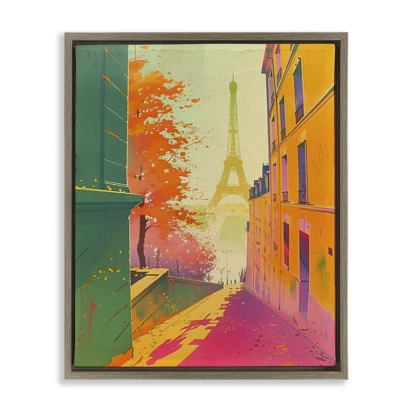 Abstrait, "Paris View", encadrée par Sasha, Cadre flottant orme Montalcino, H 21 po x l 17 po