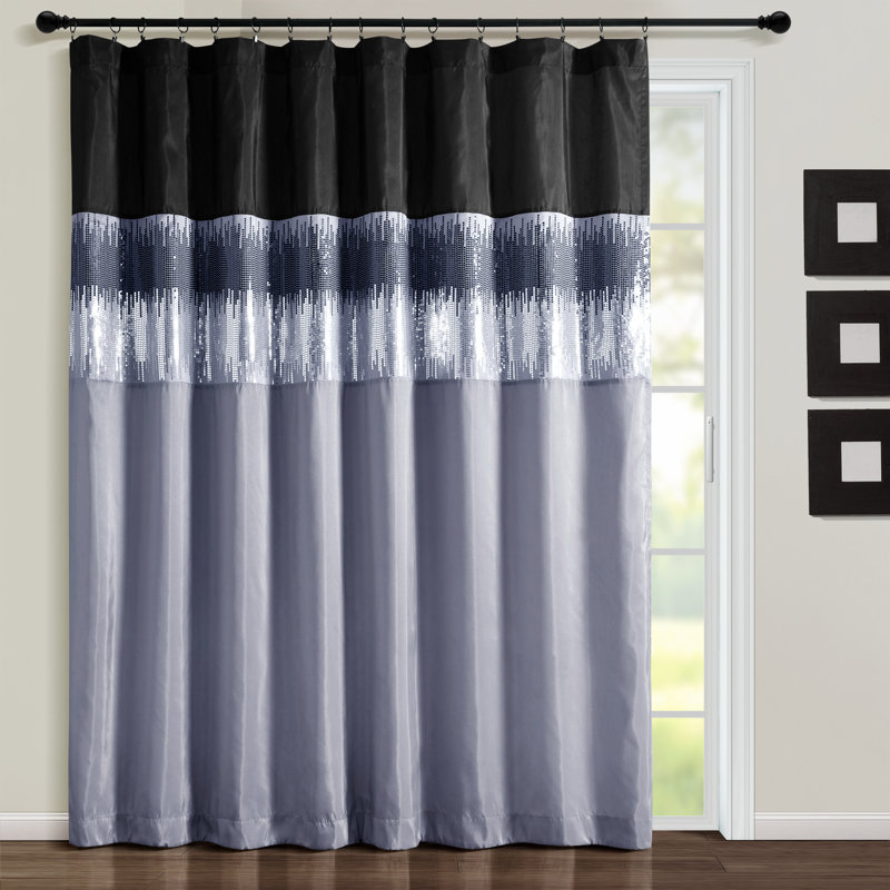 Semi Sheer Curtain Single Panel, Black/Gray