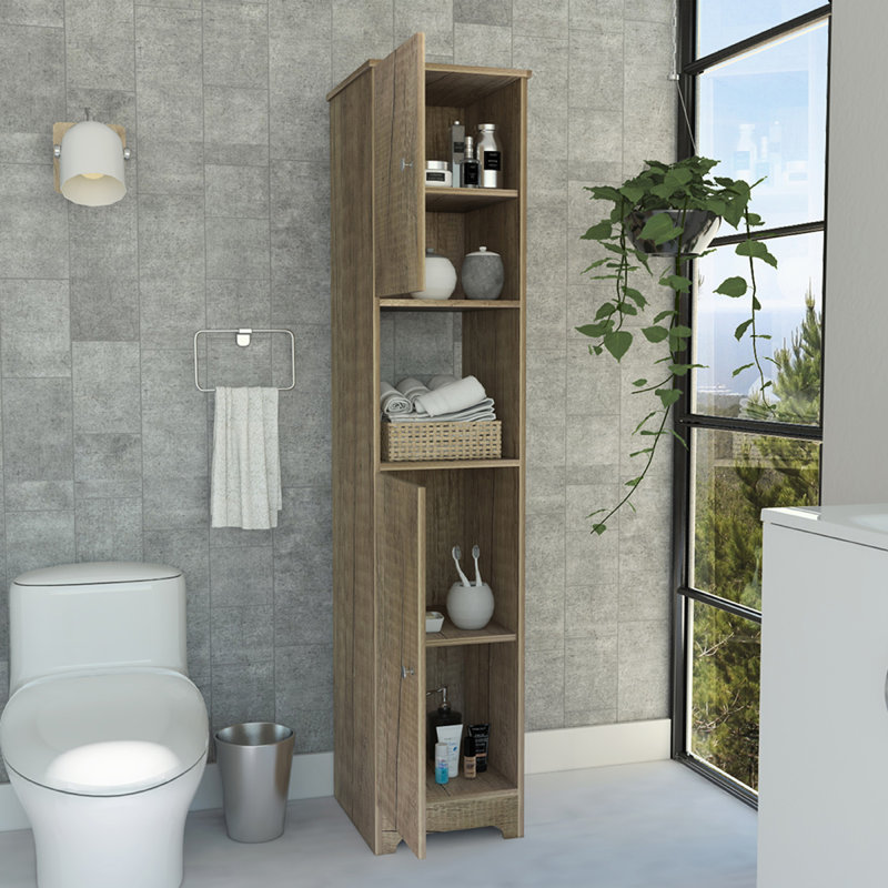 Armoire à linge ibis, portes doubles, quatre tablettes intérieures, deux armoires - chêne clair, Beige
