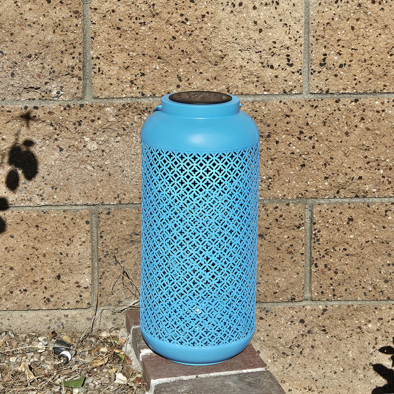 Lanterne d'extérieur à énergie solaire en métal 17 po, Turquoise