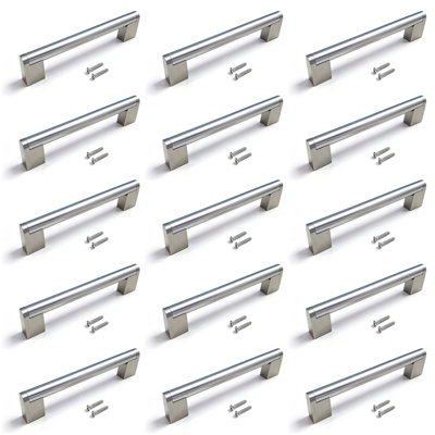Lot de 15 poignées de meubles modernes en acier inoxydable nickel satiné, poignées de barre, poignées de tiroir et poignées de poignée, entraxe de 5 1/16''