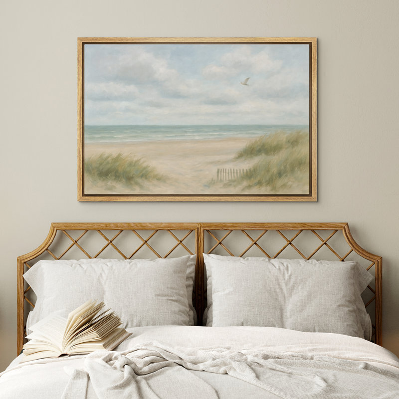 Mouette sur une plage de dunes côtières, paysage de bord de mer, reproduction d'art sur toile encadrée, Naturel
