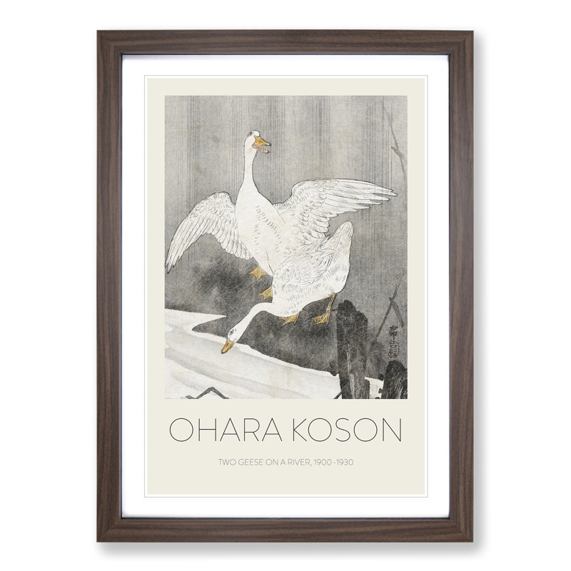 Geese at the River 1 Piece Single Picture Frame Wall Art, 65cm H x 48cm W x 2cm D, Walnut Framed