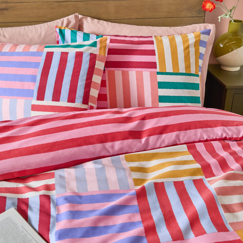 furn. Ana Stripe Cotton Blend and Cotton Geometric Duvet Cover Set with Pillowcases