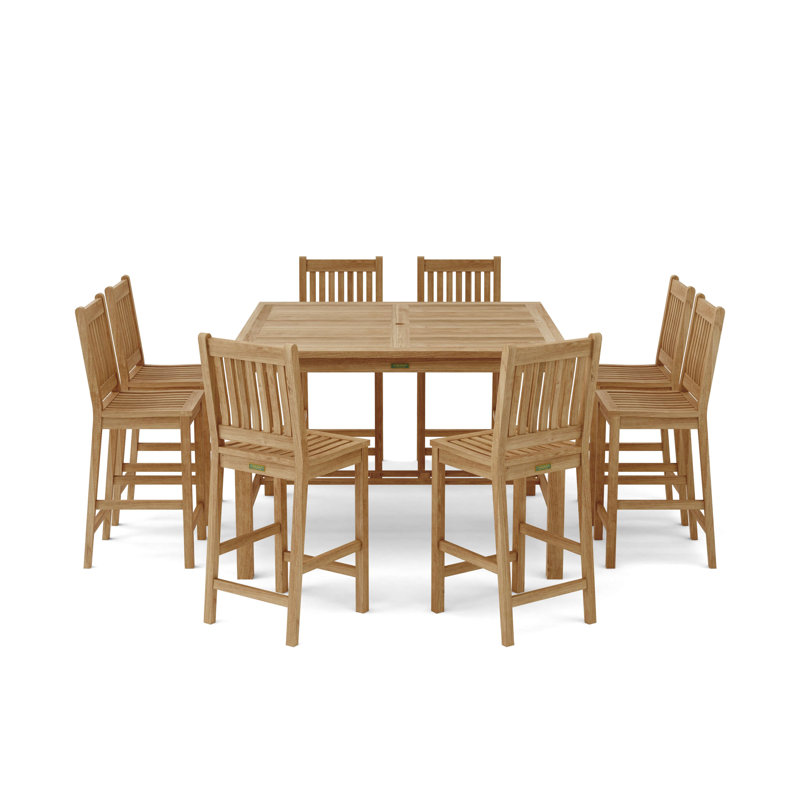 Windsor Outdoor 9 - Piece Teak Bar Height Dining Set