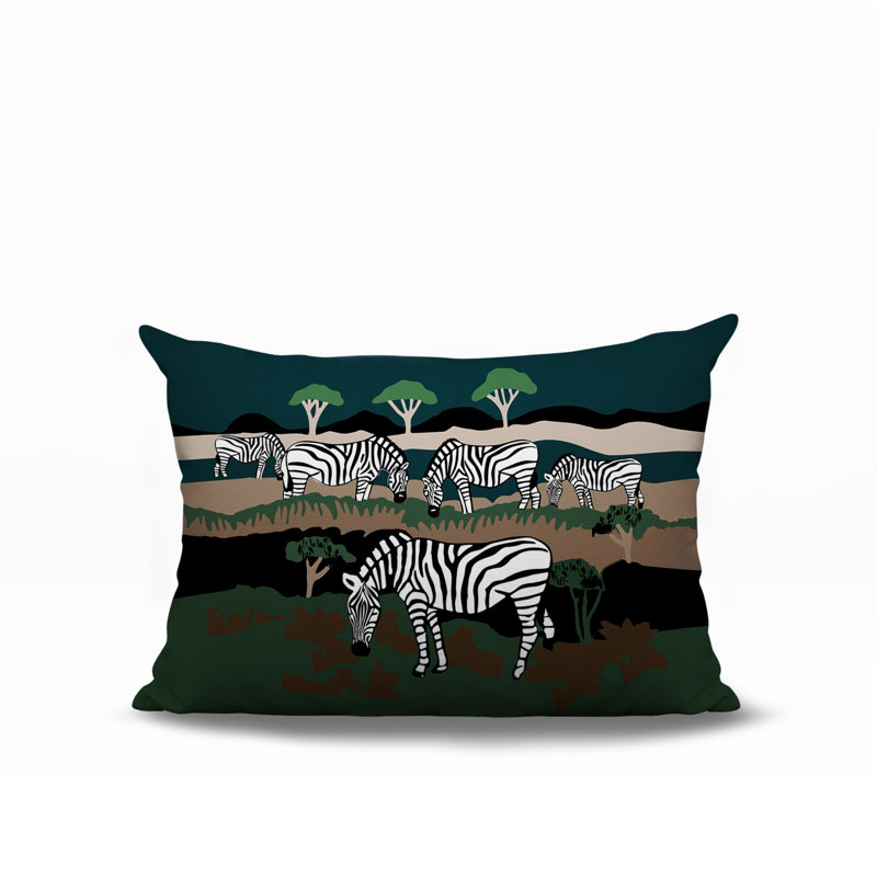 Oreiller rectangulaire réversible intérieur / extérieur Gia Zebra, Émeraude, H 14 po x l 20 po