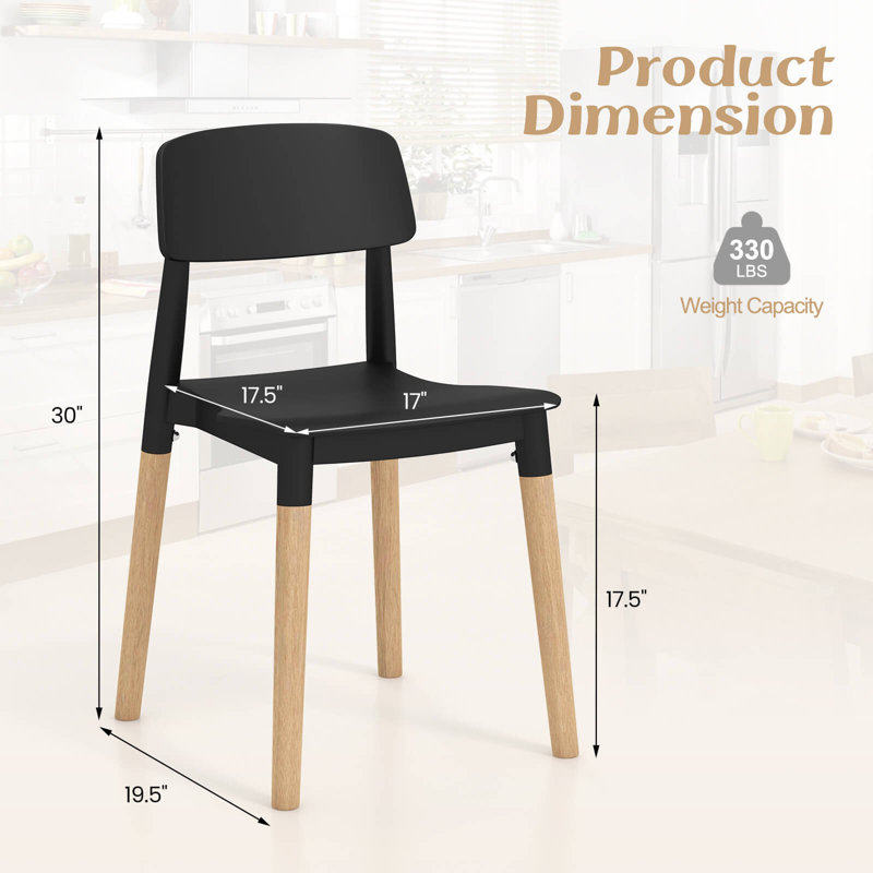 Corrigan Studio® Dining Side Chairs Set Of 4 With Ergonomic Backrest Wide Seat & Sturdy Wooden Legs, Black