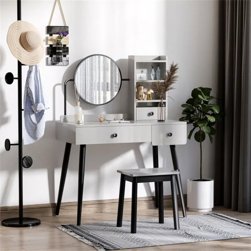 Garside Dressing Table Set with Mirror and Stool, Light Grey
