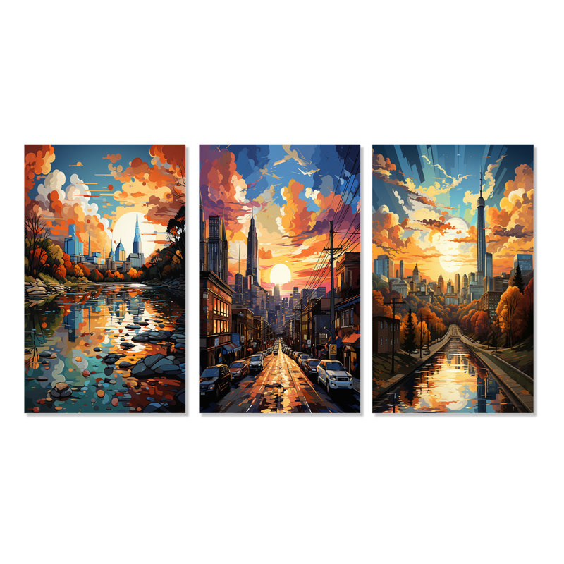 «City Austin Popart», 3 pièces sur toile, Toile tendue, H 20 po x l 36 po