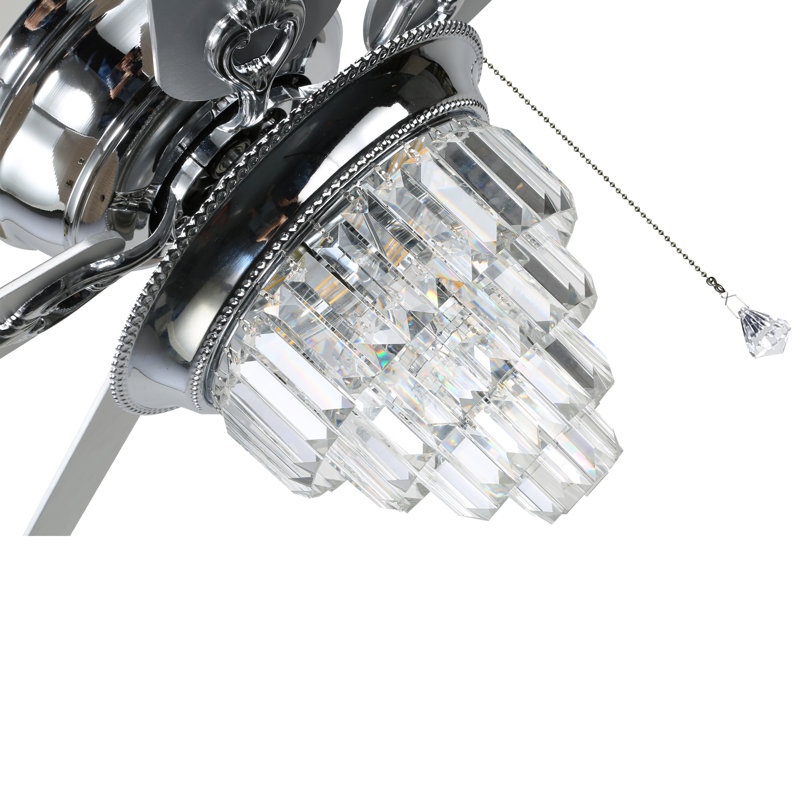 Ventilateur de plafond à 5 pales en cristal 52 "avec télécommande et ensemble d’éclairage inclus, Chrome