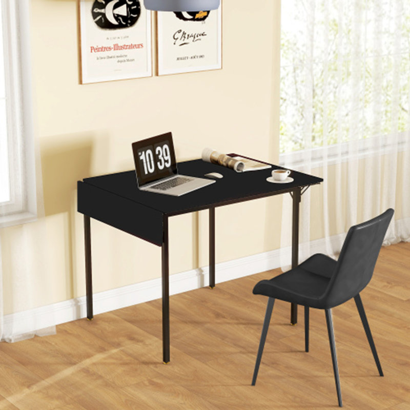 HOMCOM Industrial Folding Dining Table for 2 to 4, Space Saving Drop Leaf Kitchen Table for Small Spaces, Walnut, Black