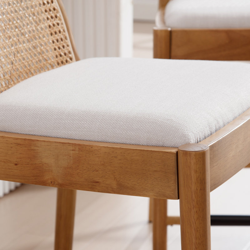 Emington Modern Stools with Rattan Backrests and Wood Frame (Set of 2)