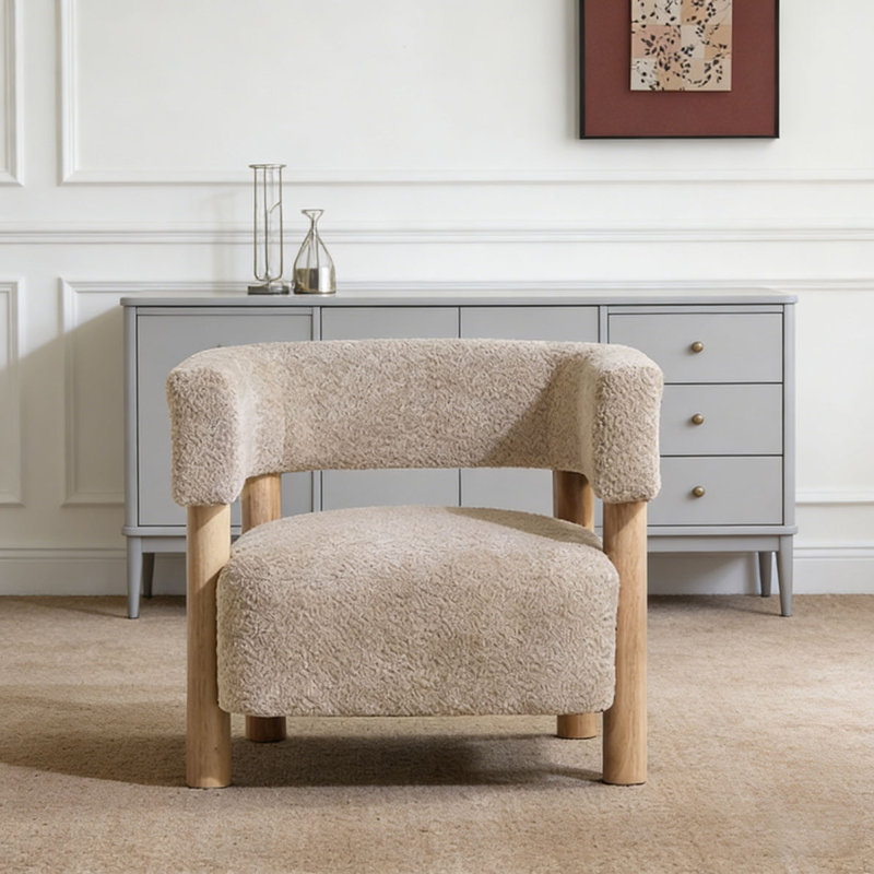 Fauteuil d'appoint rembourré Boucle, Natural Wood,Wheat