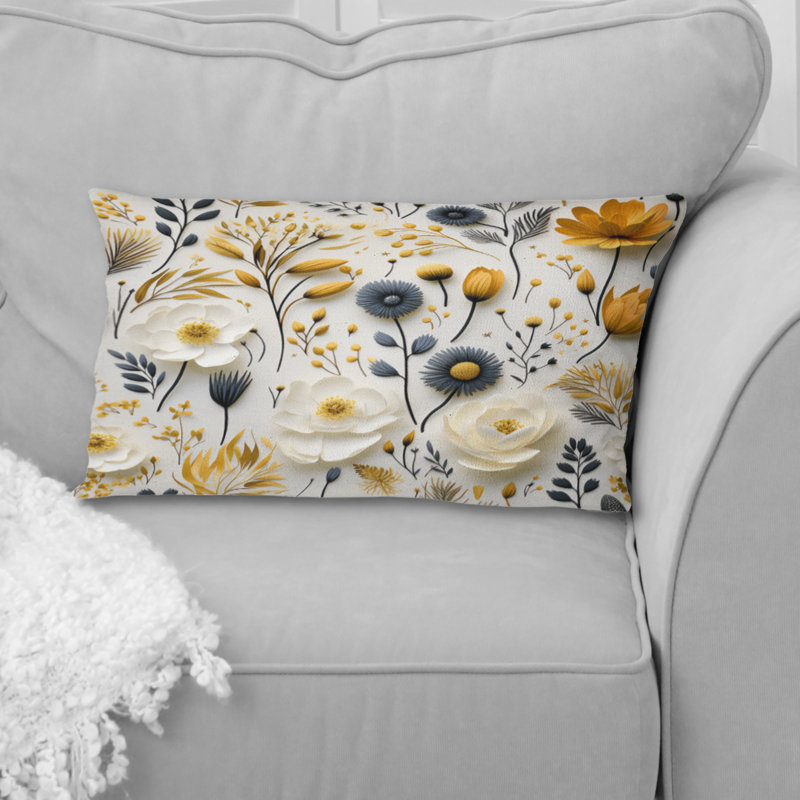 Blanc scandinave élégant avec fleurs - Coussin imprimé floral