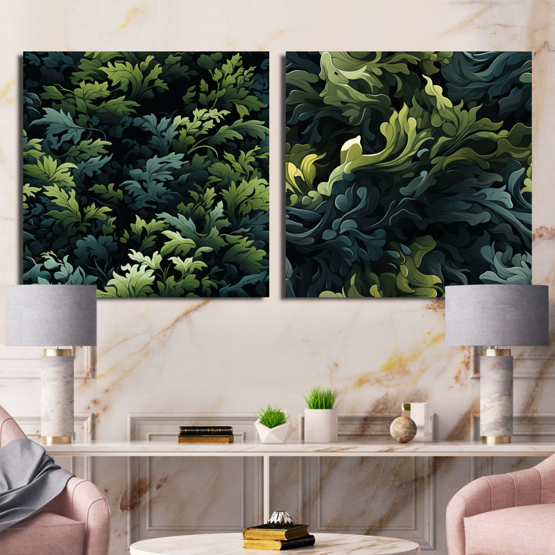 Enchanted Camo Illusion - ensemble de 2 collages carrés abstraits, Toile tendue, H 16 po x l 33 po