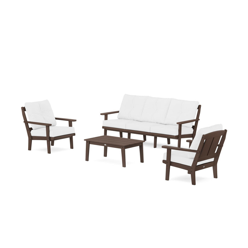 Mission 4 Piece Sofa Seating Group with Cushions, Mahogany, Spa