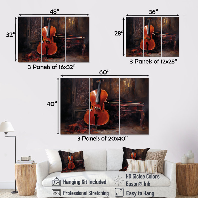 «Cello Charisma Deep Burgundy V», ensemble d'art mural musical, H 28 po x l 36 po
