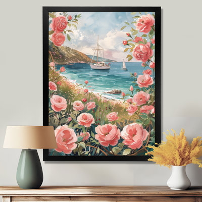  «Pink Rose Garden Coastal Beach - Art mural côtier