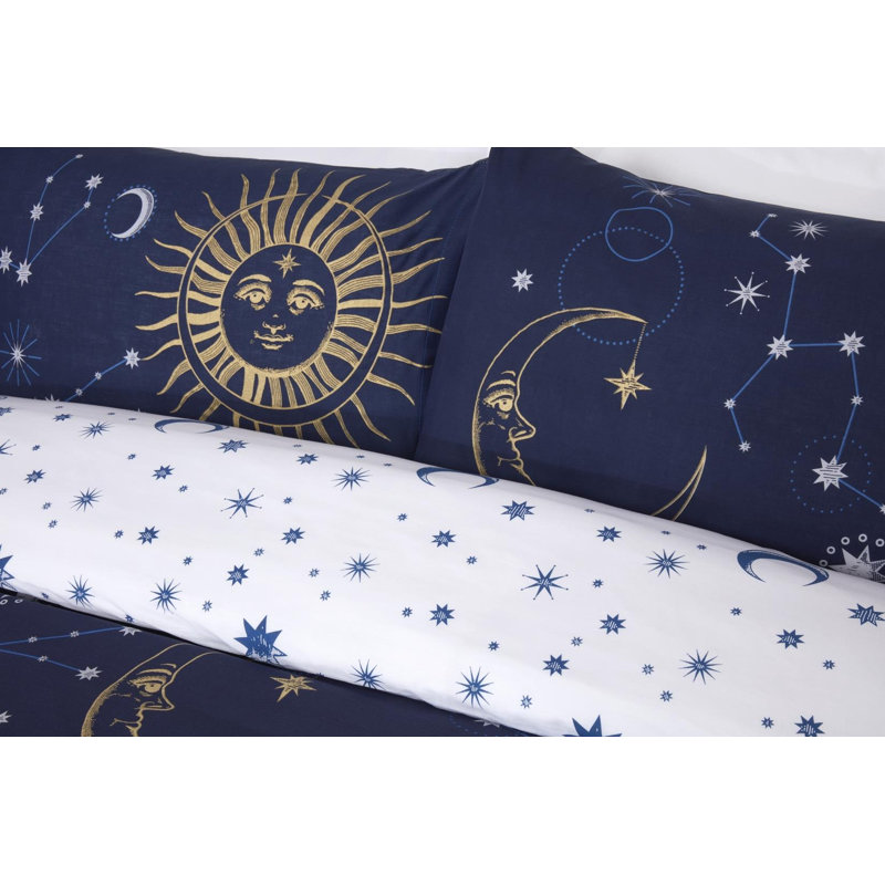 Johnsie Polyester Dots Duvet Cover with Pillowcases, Navy, Single - 1 Standard Pillowcase