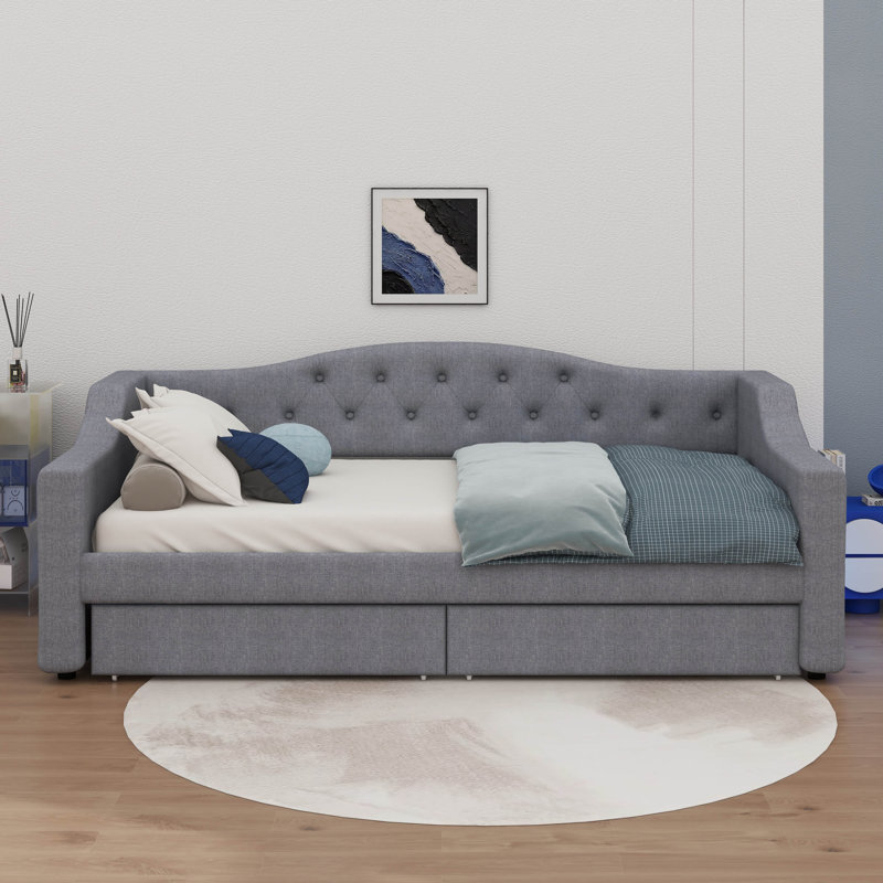 Twin XL Daybed With Enhanced LED Lighting And A Dual-Drawer Storage Solution, Gray