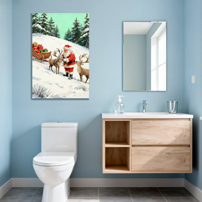 Christmas Santa Claus With Reindeer And Sleigh