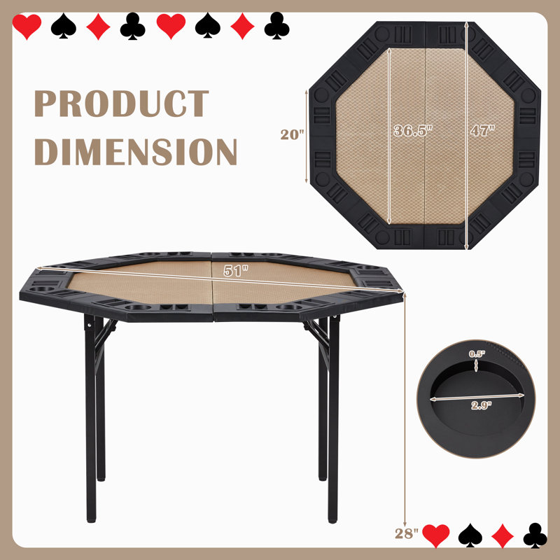 Table de poker 51 pouces à 8 joueurs Octagon, Doré
