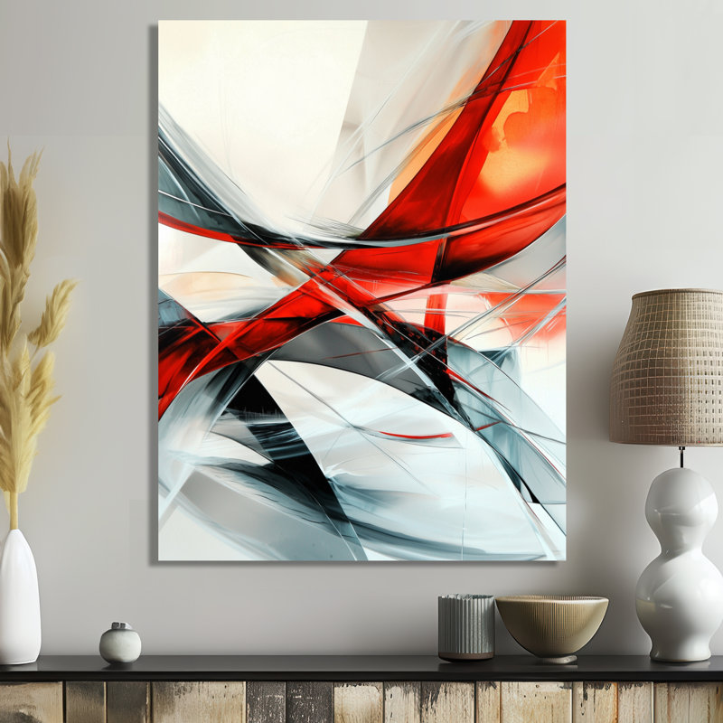 Fractal Red And White Cubist Fight III - Abstract Cubism Metal Wall Art, Modern Metal Print, 20" H x 12" W x 0.84" D