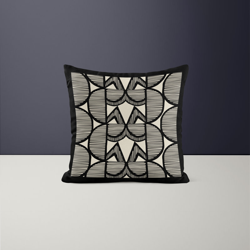 Jeté carré en polyester intérieur / extérieur, Noir, L 17 po x H 17 po