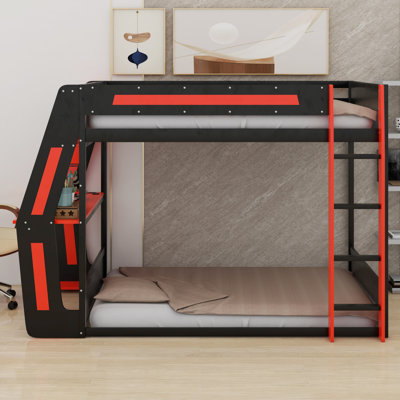 Gaming Bunk Bed With Side-Mounted RGB Desk, USB Charging Ports & Cable Grommet, LED Light Strip, Heavy-Duty Esports Loft Frame