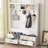 3-In-1 Hall Tree 59" Wide With 5 Hooks And Bench And Drawers, Muti-Functional Entryway Coat Rack, Modern Tall Storage Bench With Handles-1677090126