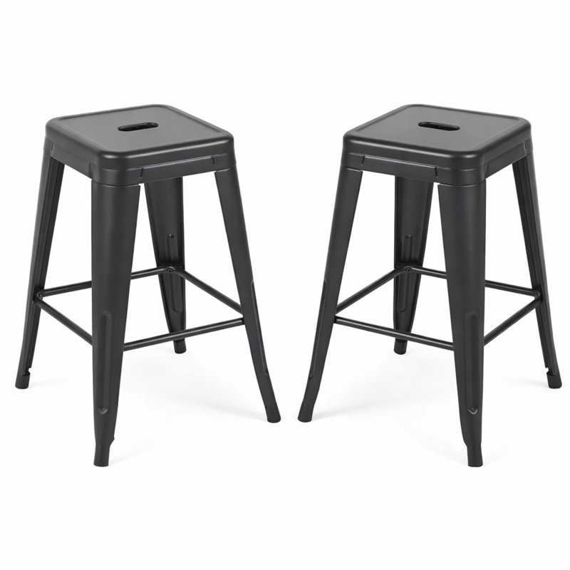 24 Inch Counter Height Stool, Backless Metal Bar Stools Set Of 2, Non-Stackable, Detachable & Easy Assembly, Space-Saving Design For Kitchen Island/Bar/Café/Dining Room