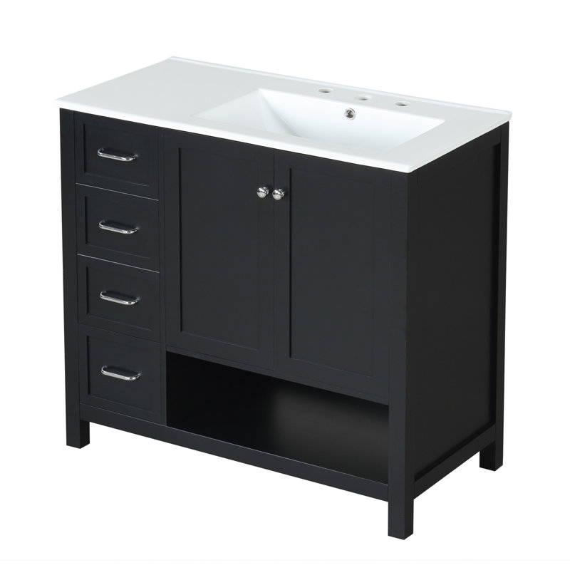Meuble-lavabo 36 po avec comptoir d'évier, Black, Silver