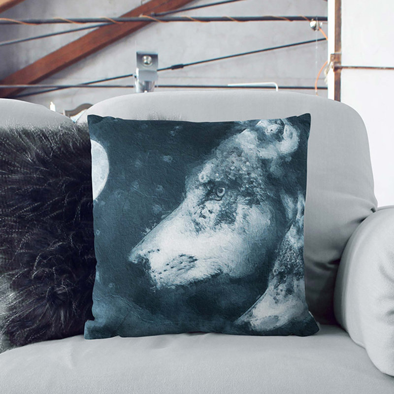 Wolves in the Moonlight Cushion with Filling, White, 40cm H x 40cm W x 15cm D