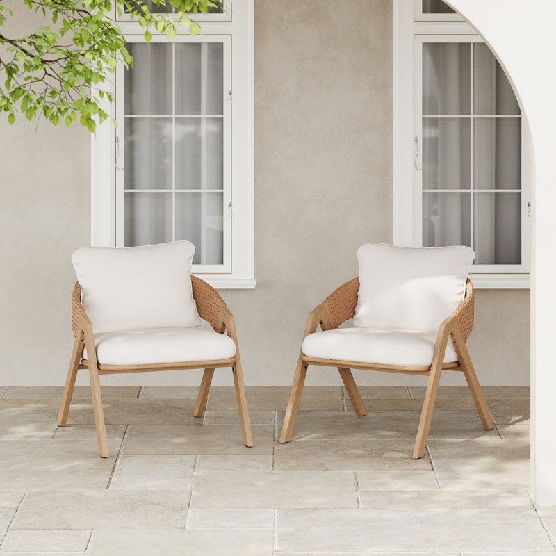 Chaise de patio avec coussins (ensemble de 2), Blanc