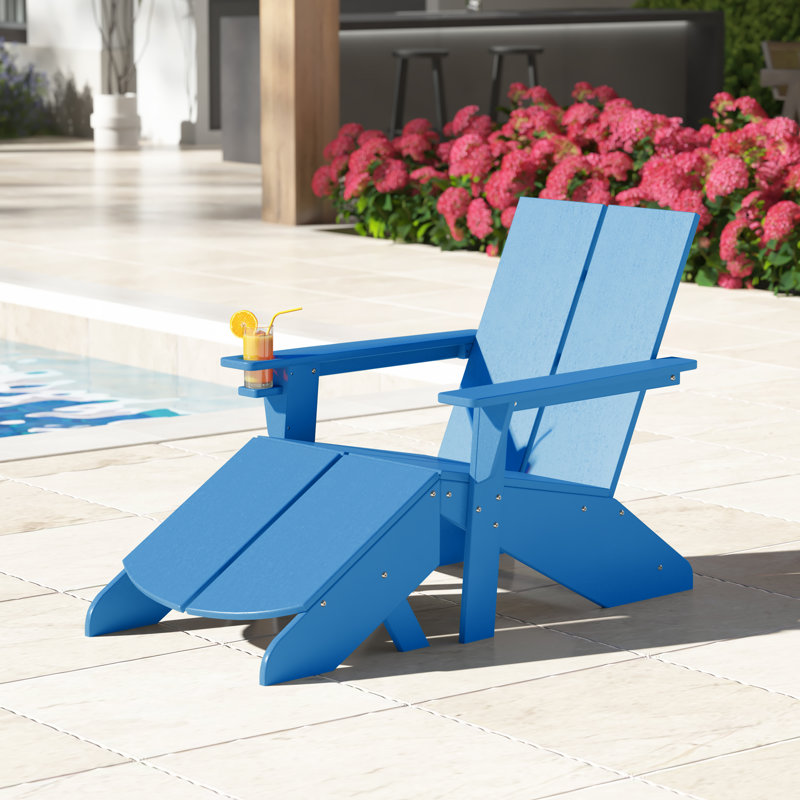 Modern Poly Adirondack Chair With Ottoman, Blue