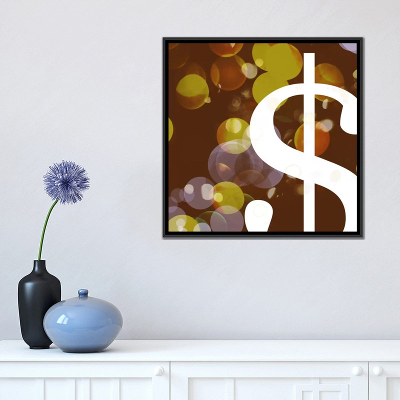 The Type Dollar Sign-Pearl - Reproduction d'art textuel sur toile tendue, H 18 po x l 18 po x P 1,5 po, Toile encadrée noire